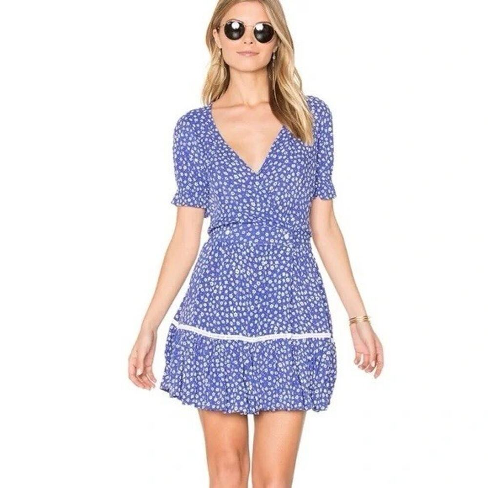 Faithfull the Brand Liza Womens 6 blue White floral wrap dress